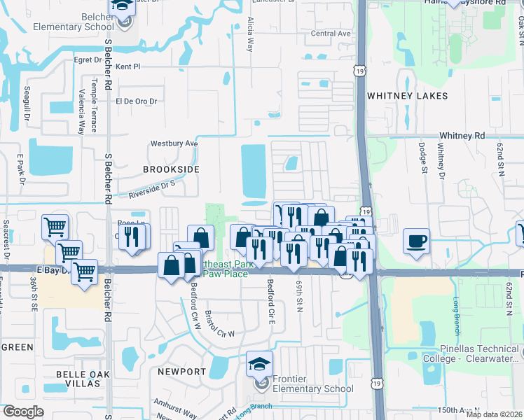 map of restaurants, bars, coffee shops, grocery stores, and more near 1909 19th Street in Clearwater