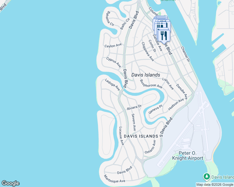 map of restaurants, bars, coffee shops, grocery stores, and more near 440 West Davis Boulevard in Tampa