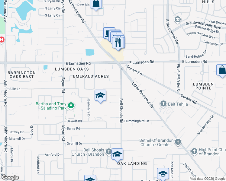 map of restaurants, bars, coffee shops, grocery stores, and more near 927 Valmar Street in Brandon