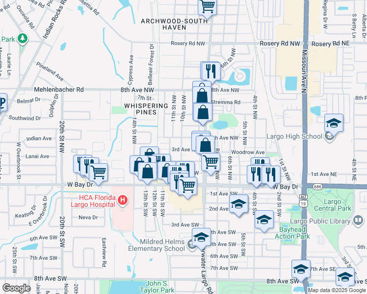 map of restaurants, bars, coffee shops, grocery stores, and more near 848 3rd Avenue Northwest in Largo