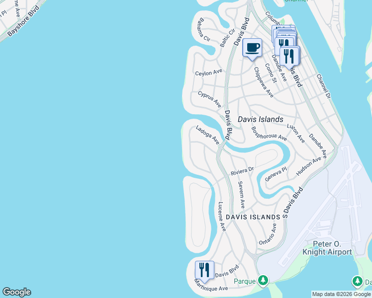 map of restaurants, bars, coffee shops, grocery stores, and more near 76 Ladoga Avenue in Tampa