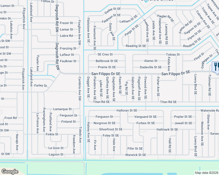 map of restaurants, bars, coffee shops, grocery stores, and more near 2990 Gaffney Avenue Southeast in Palm Bay