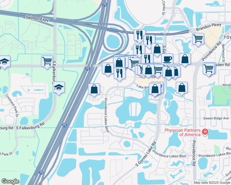 map of restaurants, bars, coffee shops, grocery stores, and more near 2516 Annapolis Way in Brandon
