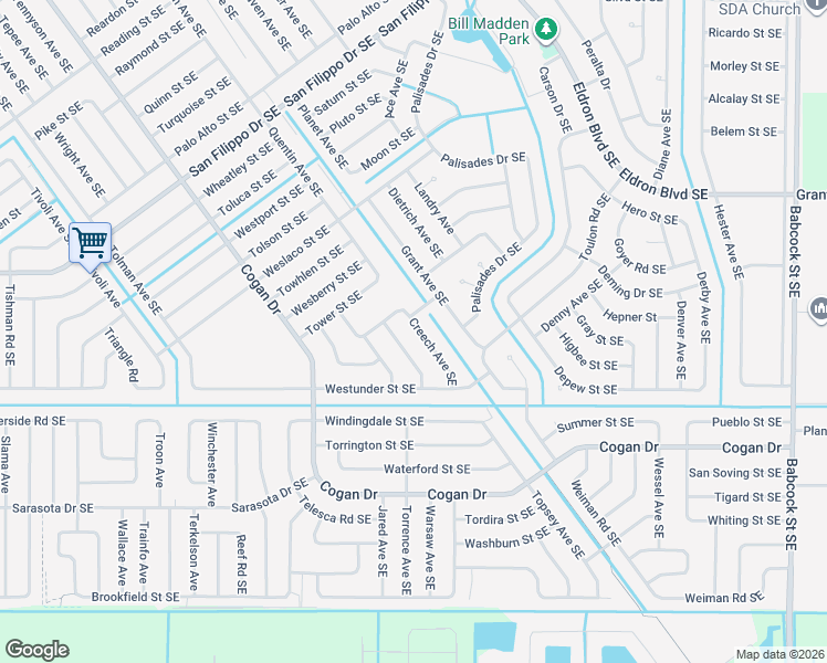 map of restaurants, bars, coffee shops, grocery stores, and more near 2922 Wilkinson Avenue Southeast in Palm Bay
