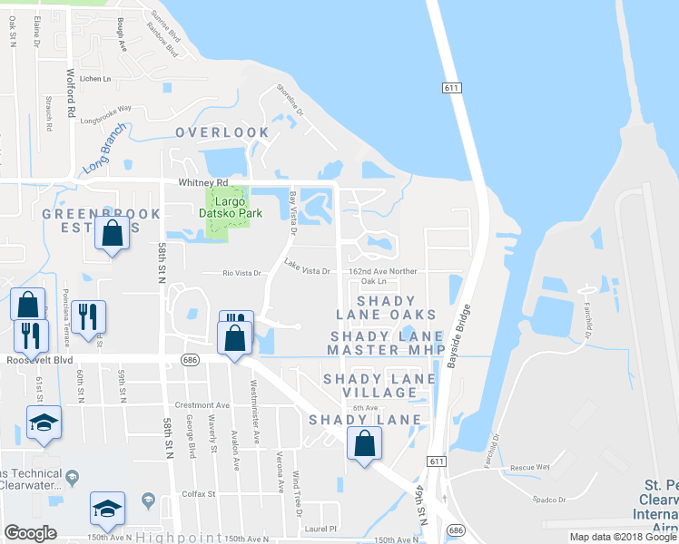 map of restaurants, bars, coffee shops, grocery stores, and more near Bolesta Road in Clearwater