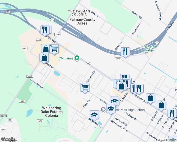 map of restaurants, bars, coffee shops, grocery stores, and more near 2135 West Wheeler Avenue in Aransas Pass