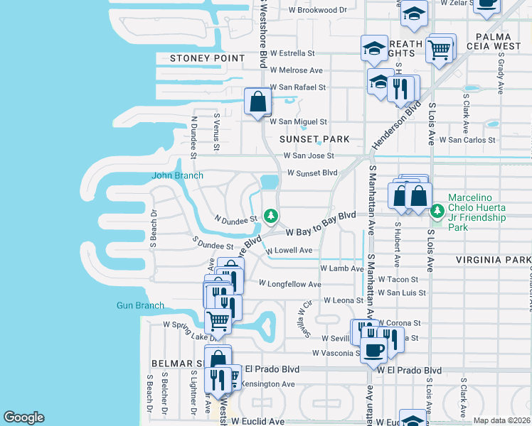 map of restaurants, bars, coffee shops, grocery stores, and more near in Tampa