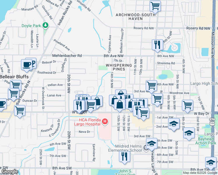 map of restaurants, bars, coffee shops, grocery stores, and more near 301 14th Street Northwest in Largo