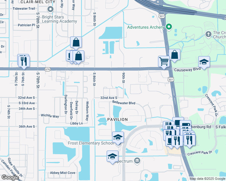 map of restaurants, bars, coffee shops, grocery stores, and more near 8733 Rooks Park Circle in Tampa