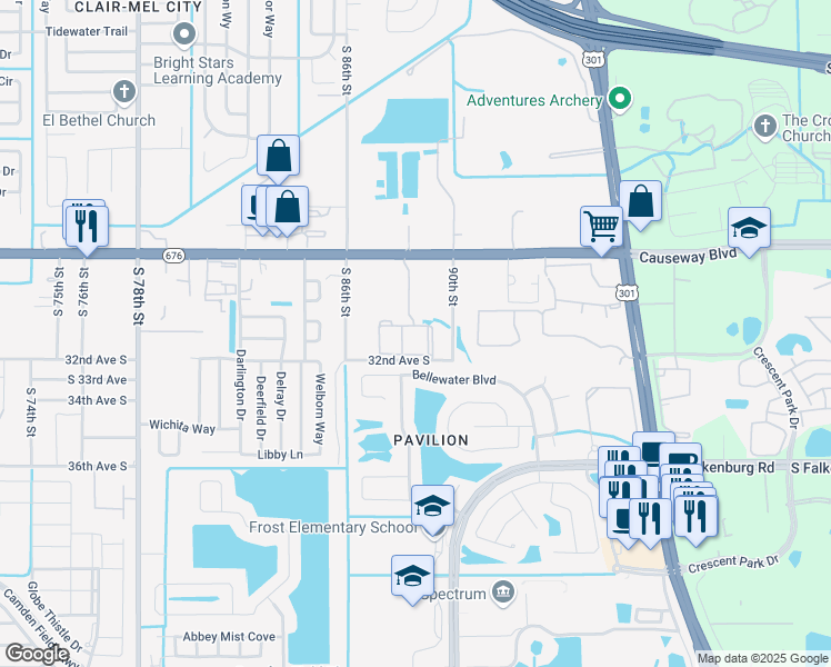 map of restaurants, bars, coffee shops, grocery stores, and more near 8810 32nd Avenue South in Tampa