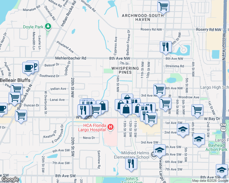 map of restaurants, bars, coffee shops, grocery stores, and more near 301 14th Street Northwest in Largo