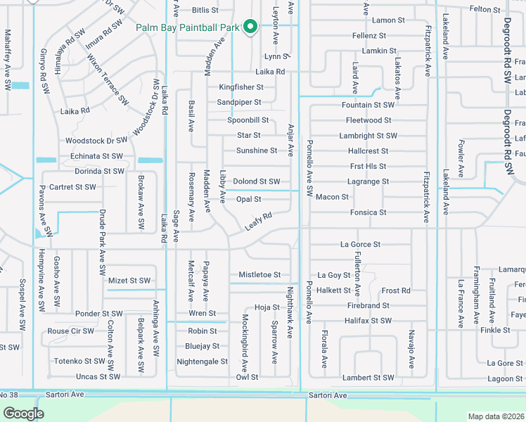 map of restaurants, bars, coffee shops, grocery stores, and more near 698 Leafy Road in Palm Bay