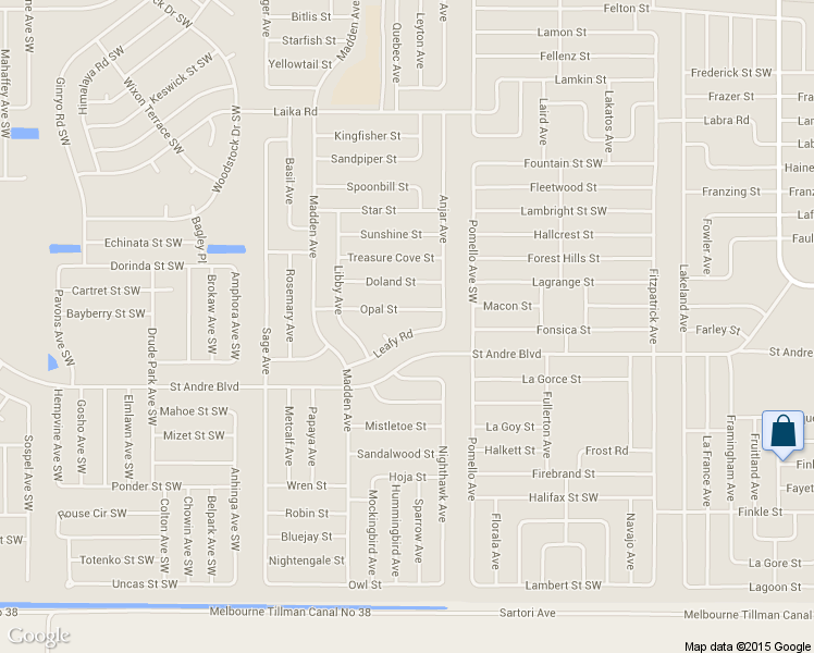 map of restaurants, bars, coffee shops, grocery stores, and more near 669 Leafy Road in Palm Bay