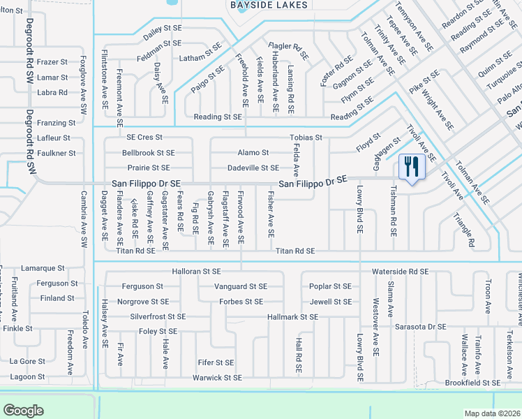 map of restaurants, bars, coffee shops, grocery stores, and more near 2961 Hackensack Avenue Southeast in Palm Bay