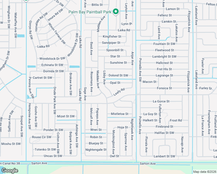 map of restaurants, bars, coffee shops, grocery stores, and more near 3084 Libby Avenue in Palm Bay
