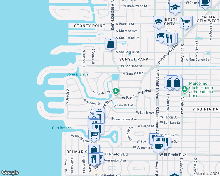 map of restaurants, bars, coffee shops, grocery stores, and more near in Tampa