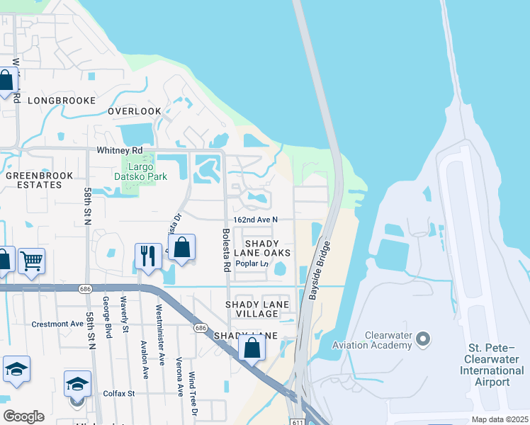 map of restaurants, bars, coffee shops, grocery stores, and more near 5013 Foxbridge Circle North in Clearwater