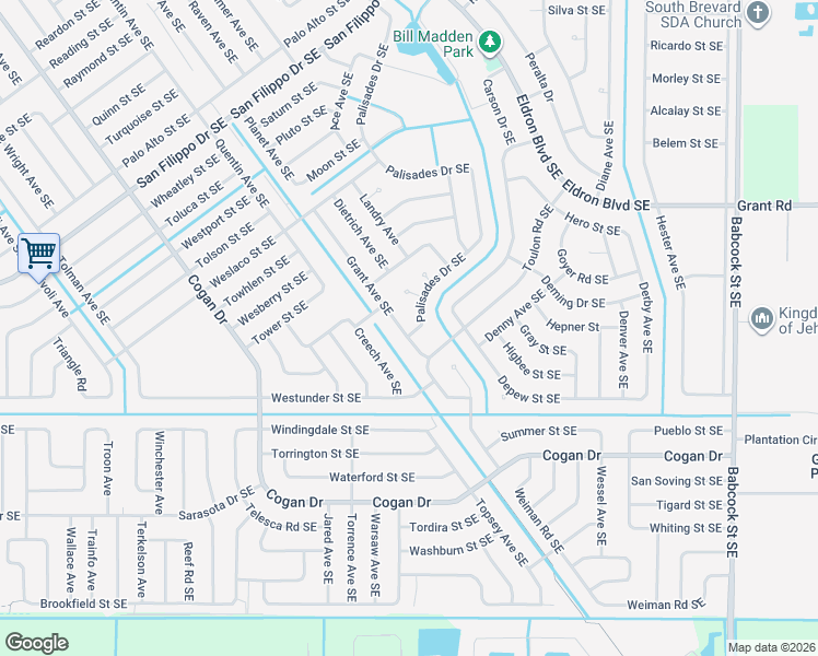map of restaurants, bars, coffee shops, grocery stores, and more near 1294 Saw Court in Palm Bay