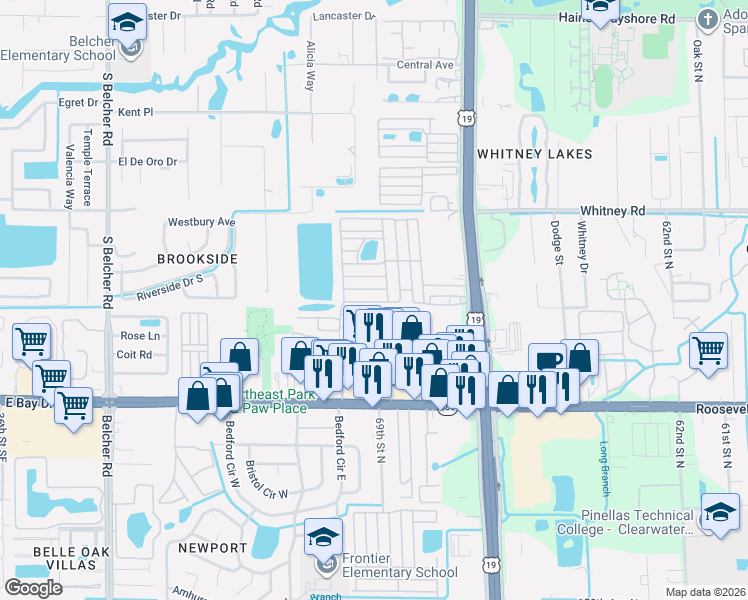 map of restaurants, bars, coffee shops, grocery stores, and more near 737 7th Street in Clearwater