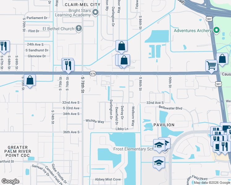 map of restaurants, bars, coffee shops, grocery stores, and more near 8205 Laguna Lane in Tampa