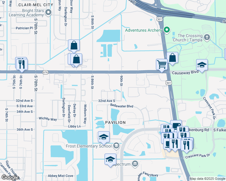 map of restaurants, bars, coffee shops, grocery stores, and more near 8733 Rooks Park Circle in Tampa