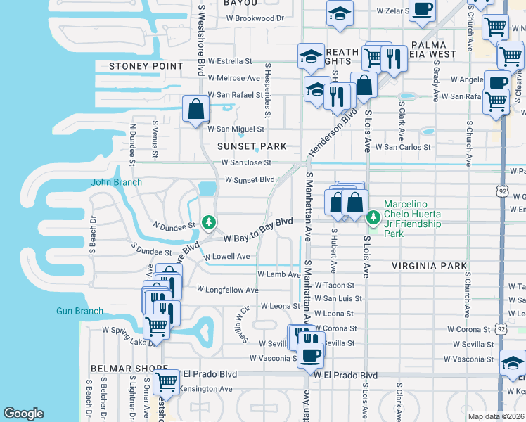 map of restaurants, bars, coffee shops, grocery stores, and more near 4608 West Browning Avenue in Tampa