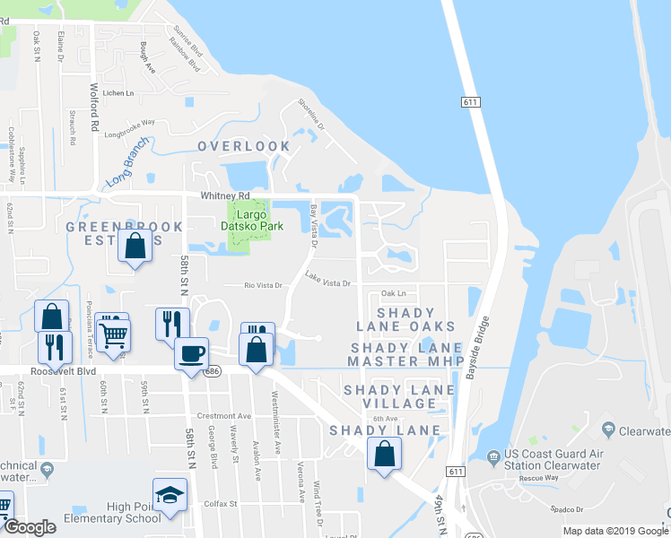 map of restaurants, bars, coffee shops, grocery stores, and more near 16255 Bay Vista Drive in Clearwater