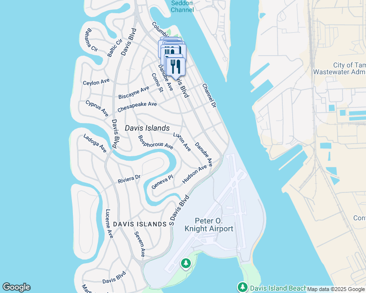 map of restaurants, bars, coffee shops, grocery stores, and more near 530 Danube Avenue in Tampa