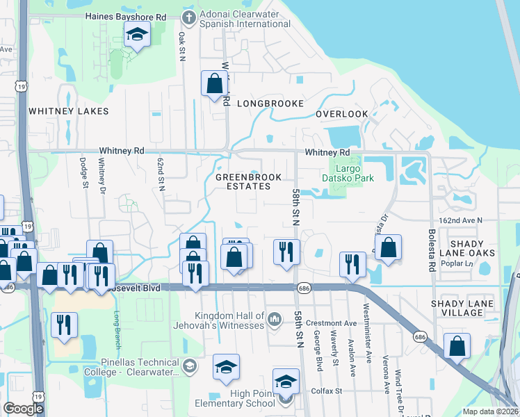 map of restaurants, bars, coffee shops, grocery stores, and more near 2087 59th Street North in Clearwater