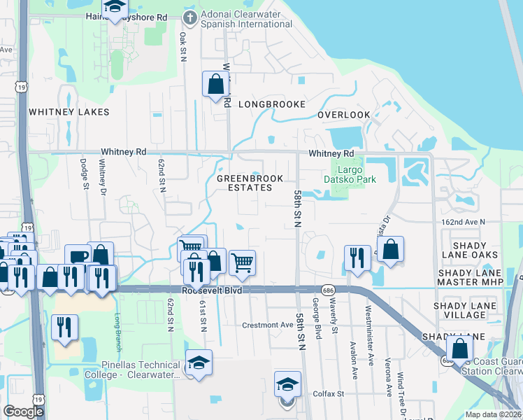 map of restaurants, bars, coffee shops, grocery stores, and more near 2079 59th Street North in Clearwater