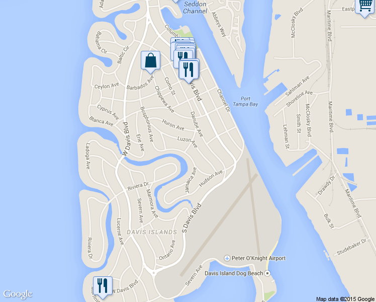 map of restaurants, bars, coffee shops, grocery stores, and more near 588 Luzon Avenue in Tampa