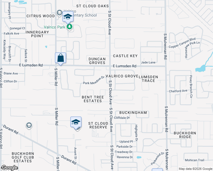 map of restaurants, bars, coffee shops, grocery stores, and more near 2837 Park Meadow Drive in Valrico