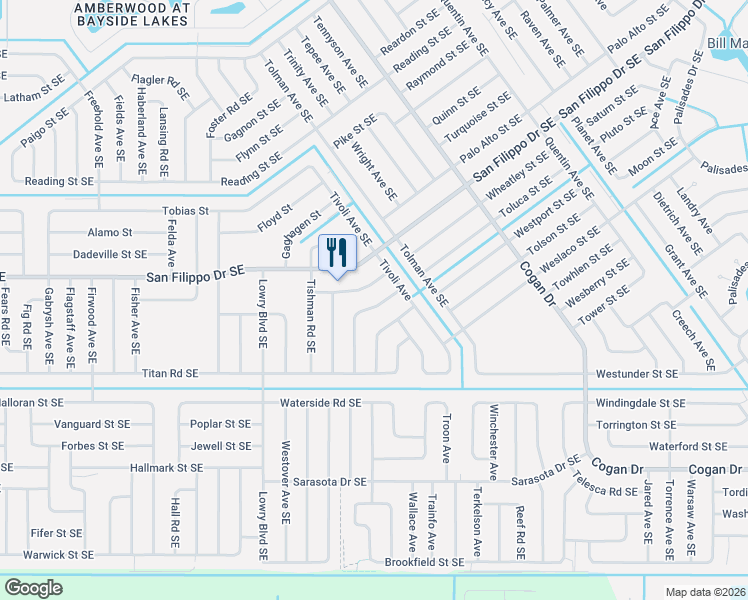map of restaurants, bars, coffee shops, grocery stores, and more near 780 Lavender Street Southeast in Palm Bay