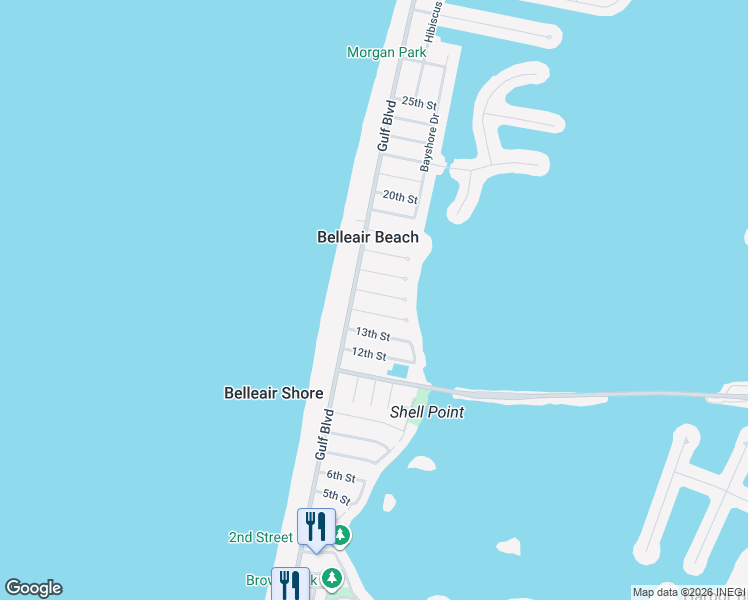 map of restaurants, bars, coffee shops, grocery stores, and more near 1405 Gulf Boulevard in Belleair Beach