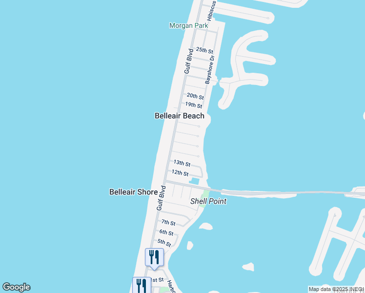 map of restaurants, bars, coffee shops, grocery stores, and more near 1405 Gulf Boulevard in Belleair Beach