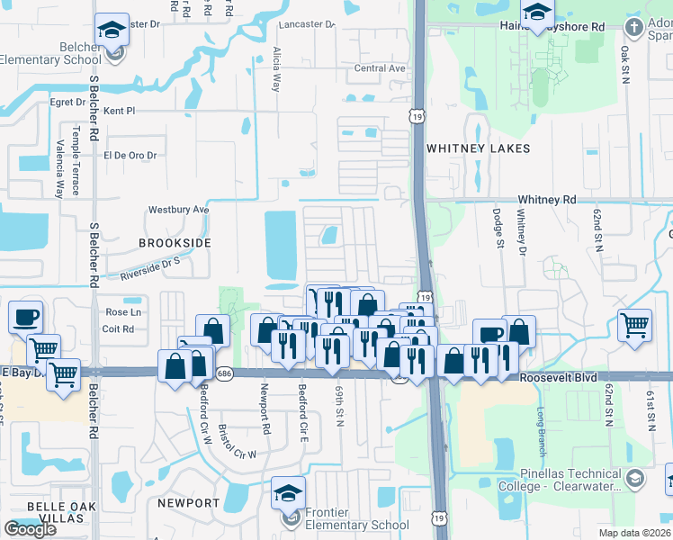 map of restaurants, bars, coffee shops, grocery stores, and more near 737 7th Street in Clearwater