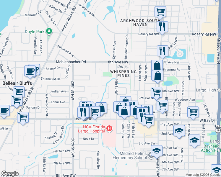 map of restaurants, bars, coffee shops, grocery stores, and more near 405 14th Street Northwest in Largo