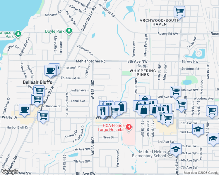 map of restaurants, bars, coffee shops, grocery stores, and more near 1612 Edna Avenue Northwest in Largo