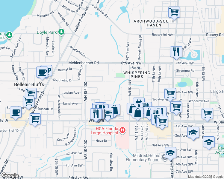 map of restaurants, bars, coffee shops, grocery stores, and more near 1603 Edna Avenue Northwest in Largo