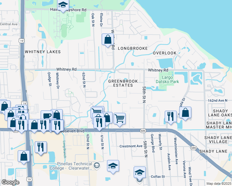 map of restaurants, bars, coffee shops, grocery stores, and more near 2076 59th Way North in Clearwater