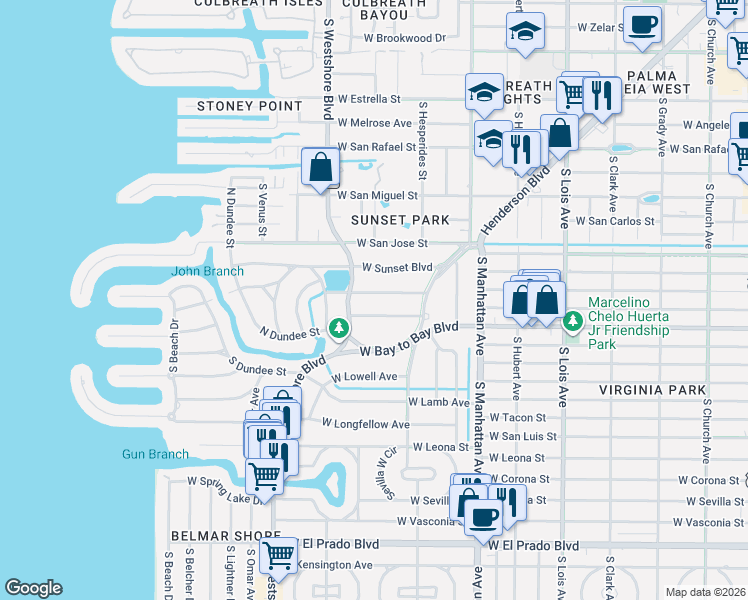 map of restaurants, bars, coffee shops, grocery stores, and more near 4620 West Browning Avenue in Tampa
