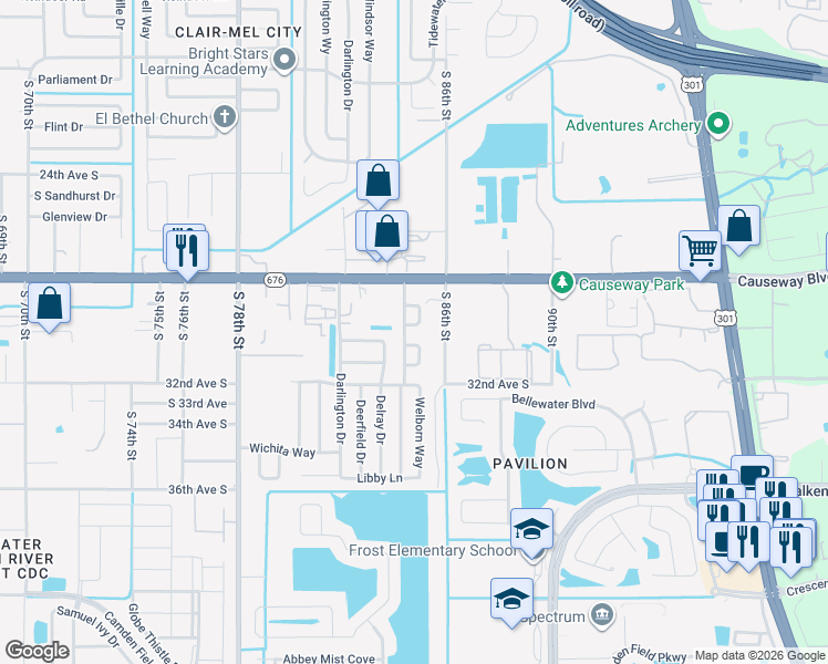 map of restaurants, bars, coffee shops, grocery stores, and more near 2922 Sample Loop in Tampa