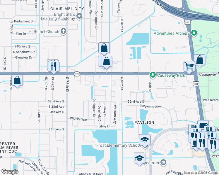 map of restaurants, bars, coffee shops, grocery stores, and more near 2922 Sample Loop in Tampa
