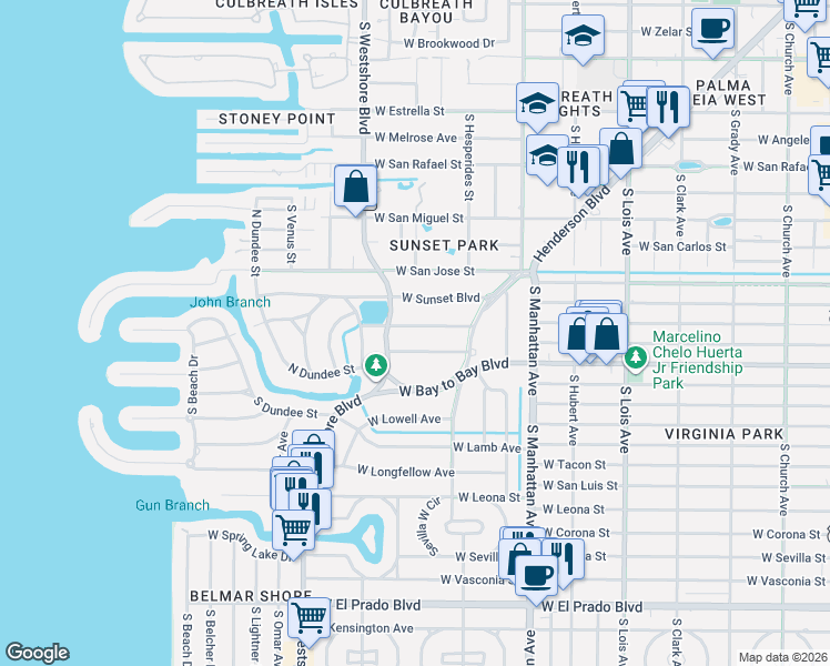 map of restaurants, bars, coffee shops, grocery stores, and more near 4620 West Browning Avenue in Tampa