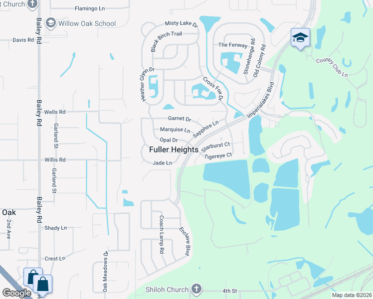 map of restaurants, bars, coffee shops, grocery stores, and more near 3631 Jade Lane in Mulberry