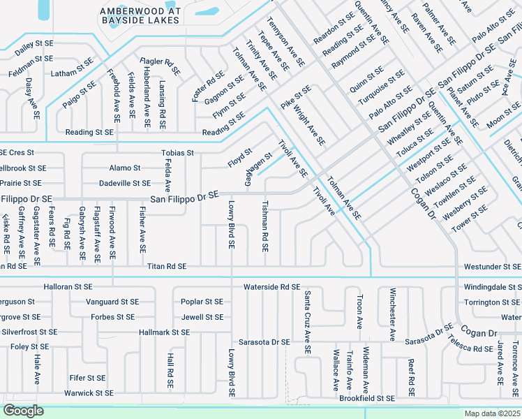 map of restaurants, bars, coffee shops, grocery stores, and more near 2920 Tishman Road Southeast in Palm Bay