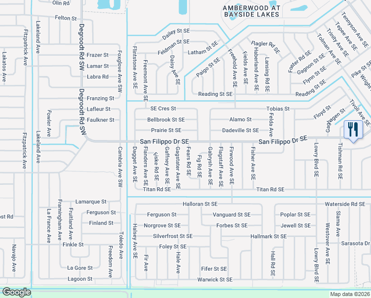 map of restaurants, bars, coffee shops, grocery stores, and more near 2914 Fears Road Southeast in Palm Bay
