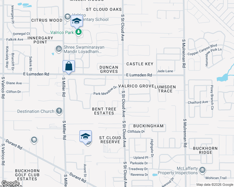 map of restaurants, bars, coffee shops, grocery stores, and more near 2837 Park Meadow Drive in Valrico