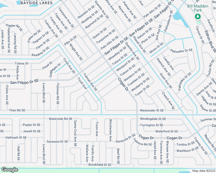 map of restaurants, bars, coffee shops, grocery stores, and more near 942 Tolson Street Southeast in Palm Bay