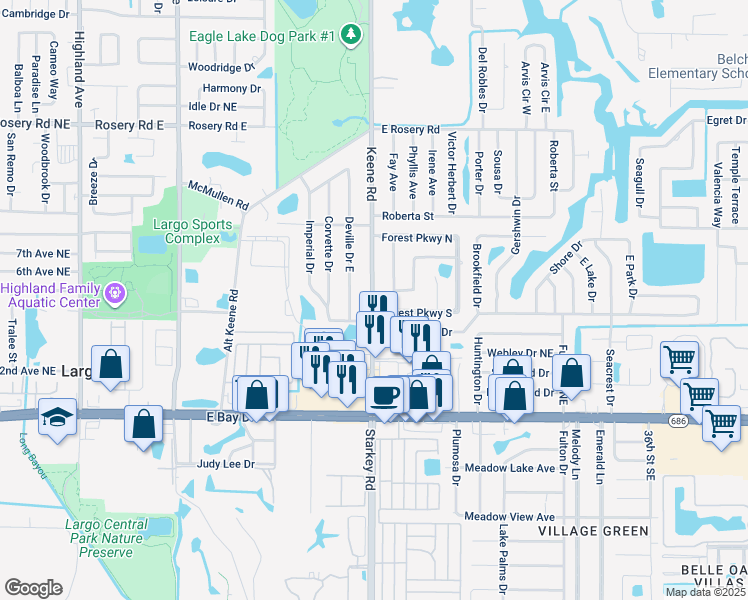 map of restaurants, bars, coffee shops, grocery stores, and more near 469 Keene Road in Largo